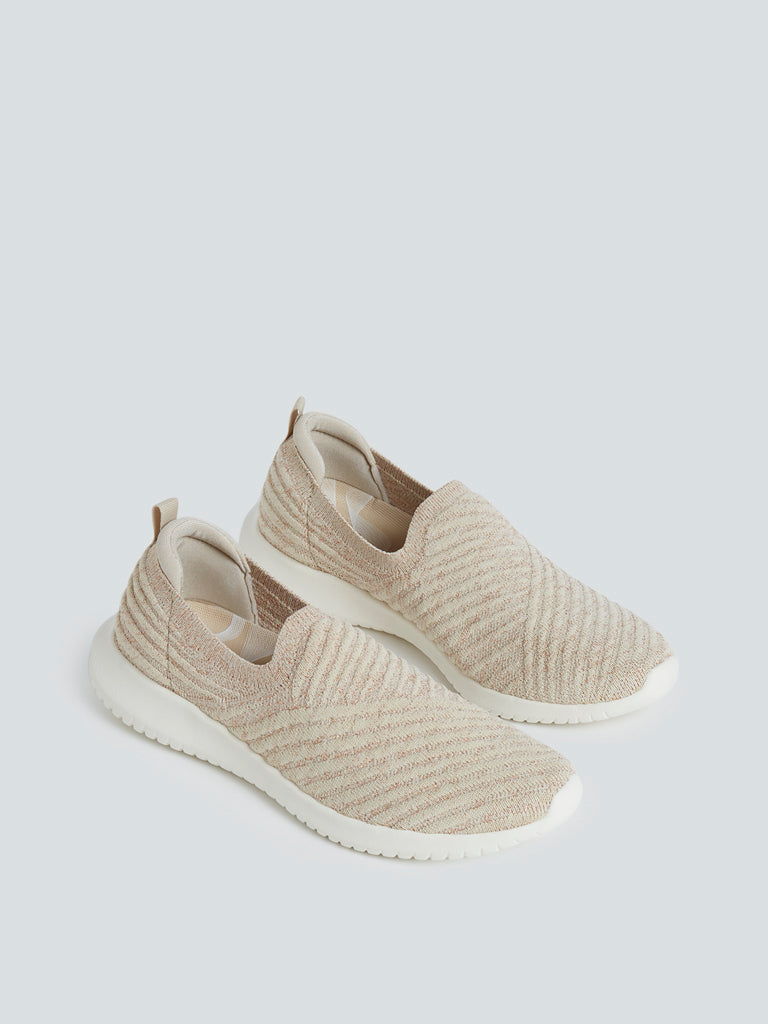 LUNA BLU Beige Knit-Textured Sneakers